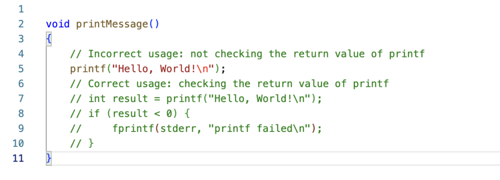 example of not checking return value and non casting to void
