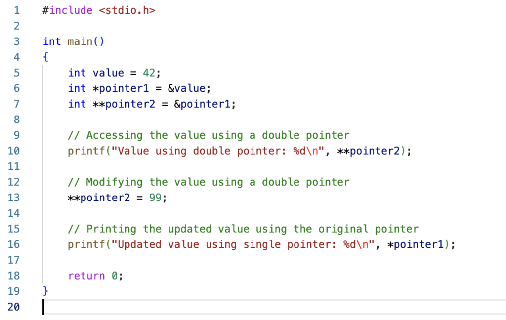 example of using derefference more then one time pointers
